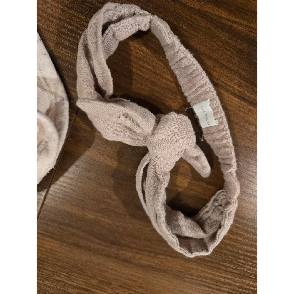 Jamie Kay‎ Kids 1Y Organic Cotton Ribbed Bodysuit Shorts Headband Set Speckled